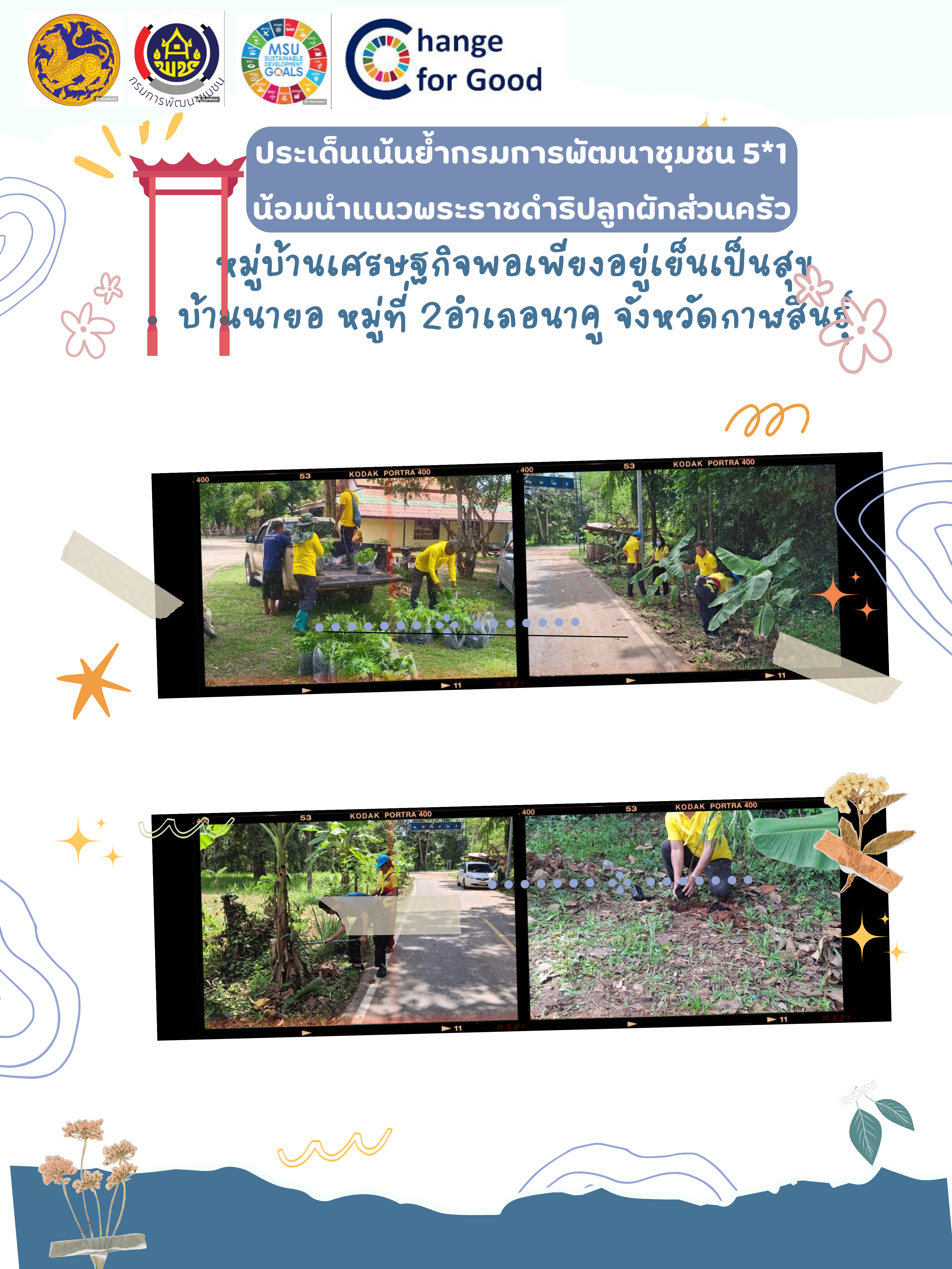 ประเด็นเน้นย้ำกรมการพัฒนาชุมชน 5+1 น้อมนำแนวพระราชดำริปลูกผักสวนครัว หมู่บ้านเศรษฐกิจพอเพียงอยู่เย็นเป็นสุข บ.นายอ ม.2 ต.โนนนาจาน อ.นาคู จ.กาฬสินธุ์